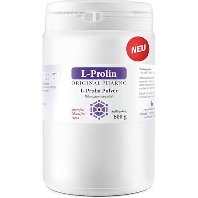 Original Pharno L-Proline Poudre 600g 100% Pure L-Proline Acide Aminée Non Essentiel, Hautement Dosée, Végétalien, Neutre au Goût Boissons & Smoothies Sans Additifs Original Pharno L-Proline Poudre 600g 100% Pure L-Proline Acide Aminée Non Essentiel, Hautement Dosée, Végétalien, Neutre au Goût Boissons & Smoothies Sans Additifs
