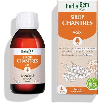 Herbalgem Sirop des Chantres Bio Éclat Voix 150 ml Recette traditionnelle enrichie en herbe aux chantres pour soutenir les cordes vocales. Herbalgem Sirop des Chantres Bio Éclat Voix 150 ml Recette traditionnelle enrichie en herbe aux chantres pour soutenir les cordes vocales.