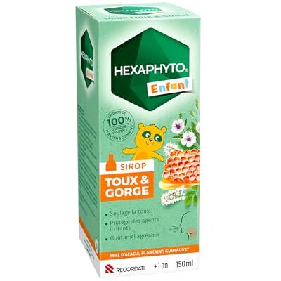 HEXAPHYTO Sirop toux & gorge Soulage la toux & protège des agents irritants Protège les voies respiratoires Miel d'acacia, plantain, guimauve Goût miel Pour enfants, dès 1 an 150 ml HEXAPHYTO Sirop toux & gorge Soulage la toux & protège des agents irritants Protège les voies respiratoires Miel d'acacia, plantain, guimauve Goût miel Pour enfants, dès 1 an 150 ml