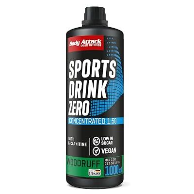 Body Attack Zero Sports Drink Waldmeister 1000 ml / 200 portions – Fabriqué en Allemagne – Concentré – Sirop végétalien faible en sucre, faible en matières grasses – Pour boissons gazeuses avec Body Attack Zero Sports Drink Waldmeister 1000 ml / 200 portions – Fabriqué en Allemagne – Concentré – Sirop végétalien faible en sucre, faible en matières grasses – Pour boissons gazeuses avec
