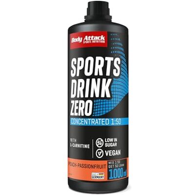 Body Attack Zero Sports Drink, fruit de la passion pêche/fruit de la passion pêche, 1 x 1000 ml/200 portions, concentré de boisson pour le sport, faible en sucre et en gras, végétalien, fabriquée en Body Attack Zero Sports Drink, fruit de la passion pêche/fruit de la passion pêche, 1 x 1000 ml/200 portions, concentré de boisson pour le sport, faible en sucre et en gras, végétalien, fabriquée en
