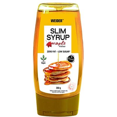 Weider Slim Syrup Maple. Sirop saveur érable. Pour des recettes délicieuses. Sirop pour crêpes et pancakes. 100% vegan. 0% matières grasses. Bas en calories. Sans sucres ajoutés. 350 g Weider Slim Syrup Maple. Sirop saveur érable. Pour des recettes délicieuses. Sirop pour crêpes et pancakes. 100% vegan. 0% matières grasses. Bas en calories. Sans sucres ajoutés. 350 g