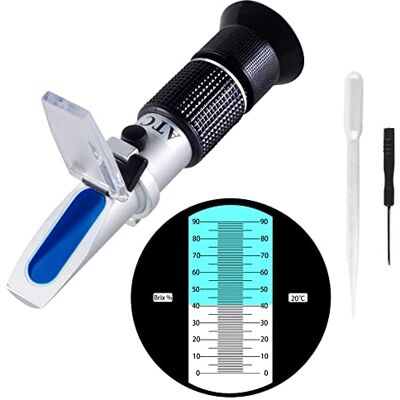 XinJiaYi Réfractomètre de sucre 0 à 90 %, réfractomètre Brix portable, mesure Brix de haute précision avec ATC pour les fruits, les boissons et les jus, le miel, le sirop d'érable, la mélasse et XinJiaYi Réfractomètre de sucre 0 à 90 %, réfractomètre Brix portable, mesure Brix de haute précision avec ATC pour les fruits, les boissons et les jus, le miel, le sirop d'érable, la mélasse et