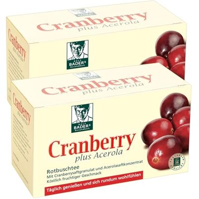 Ralf BADERs Gesundheit BADERs Cranberry plus acerola de la pharmacie. Thé Rooibos avec des granulés de jus de canneberge. 2 x 20 sacs filtrants Ralf BADERs Gesundheit BADERs Cranberry plus acerola de la pharmacie. Thé Rooibos avec des granulés de jus de canneberge. 2 x 20 sacs filtrants