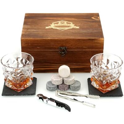 exreizst Set Whisky Premium : 2 Verres en Cristal + 6 Pierres Réutilisables Stéatite Boîte Bois Fait Main Boissons Froides Sans Dilution Cadeau Homme (Papa, Mari) Anniversaire/Noël/Fête des Pères exreizst Set Whisky Premium : 2 Verres en Cristal + 6 Pierres Réutilisables Stéatite Boîte Bois Fait Main Boissons Froides Sans Dilution Cadeau Homme (Papa, Mari) Anniversaire/Noël/Fête des Pères