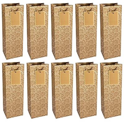 Ideen mit Herz Sacs cadeaux 36 x 12 x 10 cm Sacs cadeaux pour bouteilles Lot de 10 Idéal pour offrir du vin, du champagne et du prosecco (or ornement en métal) Ideen mit Herz Sacs cadeaux 36 x 12 x 10 cm Sacs cadeaux pour bouteilles Lot de 10 Idéal pour offrir du vin, du champagne et du prosecco (or ornement en métal)