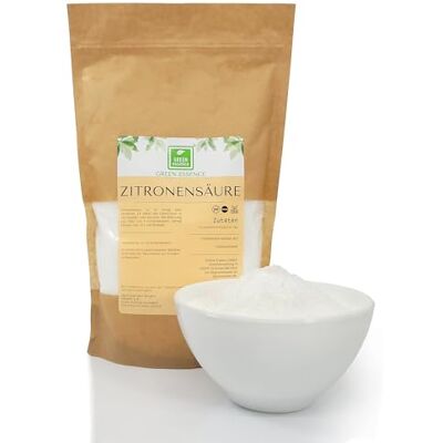 Green Essence Poudre d'acide citrique de qualité alimentaire 1 kg Acide citrique pour laver les fruits et légumes Acidifiant et conservateur pour la cuisson et la cuisson Green Essence Poudre d'acide citrique de qualité alimentaire 1 kg Acide citrique pour laver les fruits et légumes Acidifiant et conservateur pour la cuisson et la cuisson