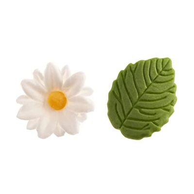 dekora Fleurs comestibles pour gâteau en sucre Boîte de 7 marguerites blanches et 5 feuilles vertes Fleurs en sucre Décoration de gâteau d'anniversaire comestible dekora Fleurs comestibles pour gâteau en sucre Boîte de 7 marguerites blanches et 5 feuilles vertes Fleurs en sucre Décoration de gâteau d'anniversaire comestible