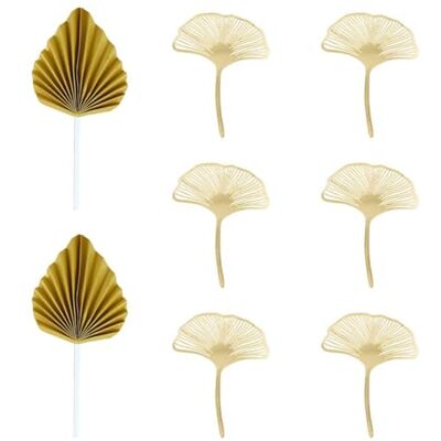 CWPFVQA 6 Inserts De Feuilles De Ginkgo, 2 Drapeaux En Feuilles De Palmier, Décorations De Gâteaux D'Anniversaire, Ornements De Cuisson Miroir, Adaptés Aux Gâteaux Et Pâtisseries De Fête CWPFVQA 6 Inserts De Feuilles De Ginkgo, 2 Drapeaux En Feuilles De Palmier, Décorations De Gâteaux D'Anniversaire, Ornements De Cuisson Miroir, Adaptés Aux Gâteaux Et Pâtisseries De Fête