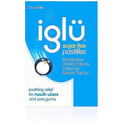 Iglu Pastilles sans sucre. Soulagement apaisant pour ulcères buccaux et gencives douloureuses, 24 unités Iglu Pastilles sans sucre. Soulagement apaisant pour ulcères buccaux et gencives douloureuses, 24 unités