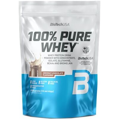 BioTechUSA 100% Pure Whey Poudre de protéines avec BCAA et Glutamine Sans gluten, sans huile de palme 21g de protéines par portion, 400 g, Chocolat-Coco BioTechUSA 100% Pure Whey Poudre de protéines avec BCAA et Glutamine Sans gluten, sans huile de palme 21g de protéines par portion, 400 g, Chocolat-Coco