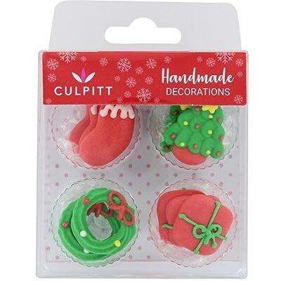 Culpitt Lot de 12 décorations comestibles pour gâteaux et cupcakes d'hiver rouges et verts Décorations pour gâteaux, sapins de Noël, chaussettes, couronnes Culpitt Lot de 12 décorations comestibles pour gâteaux et cupcakes d'hiver rouges et verts Décorations pour gâteaux, sapins de Noël, chaussettes, couronnes