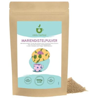 IDDA Herbal Graines de Chardon Marie en Poudre 1kg, Poudre de Chardon Marie Graines Moulues IDDA Herbal Graines de Chardon Marie en Poudre 1kg, Poudre de Chardon Marie Graines Moulues