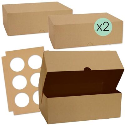 ScrapCooking Lot de 2 Boîtes à Cupcakes Carton Kraft Alimentaire Recyclable 17 x 25 x 8,5 cm pour Transport 6 Cupcakes Muffins Pâtisseries Gâteaux Desserts Fabriqué en France 5502 ScrapCooking Lot de 2 Boîtes à Cupcakes Carton Kraft Alimentaire Recyclable 17 x 25 x 8,5 cm pour Transport 6 Cupcakes Muffins Pâtisseries Gâteaux Desserts Fabriqué en France 5502