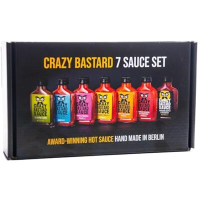 Crazy Bastard Sauce Lot de 7 Sauce au piment fort douce à extrême Crazy Bastard Sauce Lot de 7 Sauce au piment fort douce à extrême