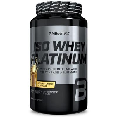 BioTechUSA Iso Whey Platinum Poudre de protéines de lactosérum isolées et concentrées 3 g de créatine par portion Avec zinc et vitamine B3 908 g, Coco-Mangue BioTechUSA Iso Whey Platinum Poudre de protéines de lactosérum isolées et concentrées 3 g de créatine par portion Avec zinc et vitamine B3 908 g, Coco-Mangue
