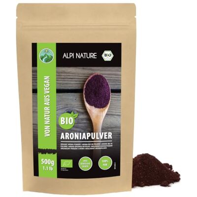 Alpi Nature Aronia Poudre BIO 500g, Baies d'Aronia Séchées et Moulues, Poudre d'Aronia noir Alpi Nature Aronia Poudre BIO 500g, Baies d'Aronia Séchées et Moulues, Poudre d'Aronia noir