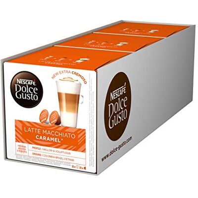 Nescafé Dolce Gusto Latte Macchiato Caramel, Lot de 3, 3 x 16 Capsules (24 Portions) Nescafé Dolce Gusto Latte Macchiato Caramel, Lot de 3, 3 x 16 Capsules (24 Portions)