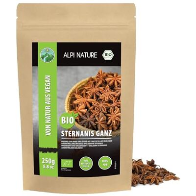 Alpi Nature Badiane Anis Étoilé BIO Entière 250g, Gousses de Badiane Entières pour la Cuisine Alpi Nature Badiane Anis Étoilé BIO Entière 250g, Gousses de Badiane Entières pour la Cuisine