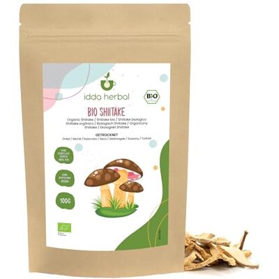 IDDA Herbal Shiitake BIO Champignons 100g, Champignon Shiitake Séchés Biologiques pour la Cuisine IDDA Herbal Shiitake BIO Champignons 100g, Champignon Shiitake Séchés Biologiques pour la Cuisine
