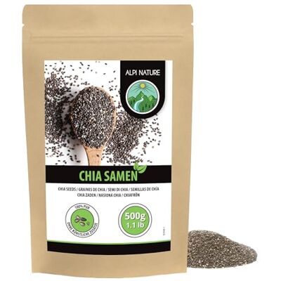 Alpi Nature Graine de Chia 500g, Graines de Chia Noires Entières Crues pour Smoothies, Yaourts et Mueslis Alpi Nature Graine de Chia 500g, Graines de Chia Noires Entières Crues pour Smoothies, Yaourts et Mueslis