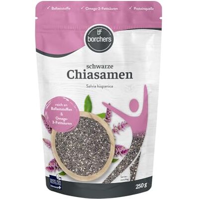 borchers Chia Graines noires Riche en fibres Vegan 250 g borchers Chia Graines noires Riche en fibres Vegan 250 g