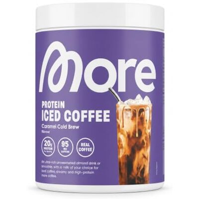 HeartGlobal MORE Protein Iced Coffee Caramel Cold Brew – Poudre de protéines avec protéines de lactosérum, café instantané et morceaux de biscuits, 1 x 300 g + protection d'expédition HeartGlobal MORE Protein Iced Coffee Caramel Cold Brew – Poudre de protéines avec protéines de lactosérum, café instantané et morceaux de biscuits, 1 x 300 g + protection d'expédition