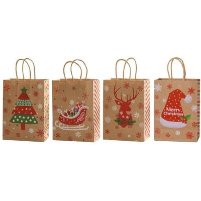 nixnut Lot de 12 sacs en papier kraft réutilisables avec poignées pour biscuits, bonbons, pâtisserie, fête de Noël, motifs mignons nixnut Lot de 12 sacs en papier kraft réutilisables avec poignées pour biscuits, bonbons, pâtisserie, fête de Noël, motifs mignons