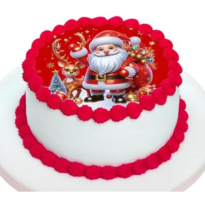 KARDASIS Décor comestible Père Noël pour gâteau Disque en sucre pour gâteaux et pâtisseries Décoration de gâteau de Noël avec motif Santa Claus Ø 20 cm KARDASIS Décor comestible Père Noël pour gâteau Disque en sucre pour gâteaux et pâtisseries Décoration de gâteau de Noël avec motif Santa Claus Ø 20 cm
