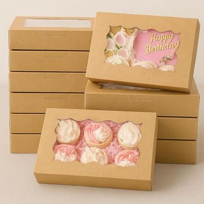 LYSHOOCE 20 Boîtes à Biscuits en Carton avec Fenêtre pour la Présentation de Gâteaux et Pâtisseries 18 x 11 x 4 cm (Kraft) LYSHOOCE 20 Boîtes à Biscuits en Carton avec Fenêtre pour la Présentation de Gâteaux et Pâtisseries 18 x 11 x 4 cm (Kraft)