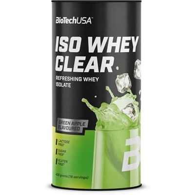 BioTechUSA Iso Whey Clear Boisson en poudre à base d'isolat de protéines de lactosérum 21 g de protéines par portion Sans lactose, sans sucre et sans gluten, 400 g, Pomme Verte BioTechUSA Iso Whey Clear Boisson en poudre à base d'isolat de protéines de lactosérum 21 g de protéines par portion Sans lactose, sans sucre et sans gluten, 400 g, Pomme Verte