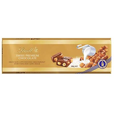 Lindt Tablette Gold Lait Noisettes, Tablette de Chocolat avec Noisettes, Maxi Format 300g Lindt Tablette Gold Lait Noisettes, Tablette de Chocolat avec Noisettes, Maxi Format 300g