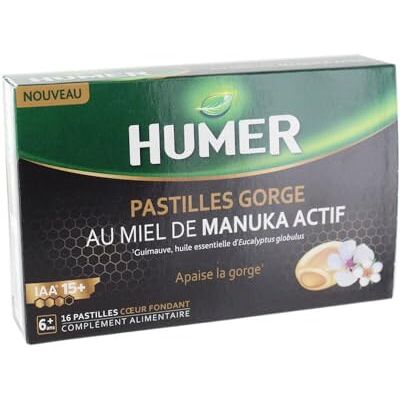 Humer Pastilles Gorge au Miel de Manuka Actif IAA 15+ 16 Pastilles Humer Pastilles Gorge au Miel de Manuka Actif IAA 15+ 16 Pastilles