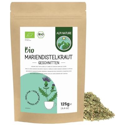 Alpi Nature Thé de Chardon-Marie BIO 125g, Herbe de Chardon Marie Coupée et Séchée pour Tisane Alpi Nature Thé de Chardon-Marie BIO 125g, Herbe de Chardon Marie Coupée et Séchée pour Tisane