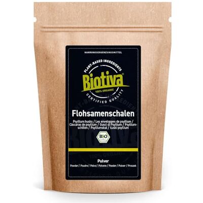 Biotiva Poudre d'écorce de psyllium bio 1000 g (2 x 500 g) Moulu Qualité alimentaire Psyllium Riche en fibres alimentaires Embouteillé et contrôlé en Allemagne Biotiva Poudre d'écorce de psyllium bio 1000 g (2 x 500 g) Moulu Qualité alimentaire Psyllium Riche en fibres alimentaires Embouteillé et contrôlé en Allemagne