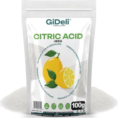 GiDeli Acide Citrique en Poudre 100 g, Sachet E330 Pur Détartrant Acidifiant pour Confitures, Conserves et Boissons, Nettoyage de la Cafetière, sans Odeur, Dissolution Rapide GiDeli Acide Citrique en Poudre 100 g, Sachet E330 Pur Détartrant Acidifiant pour Confitures, Conserves et Boissons, Nettoyage de la Cafetière, sans Odeur, Dissolution Rapide