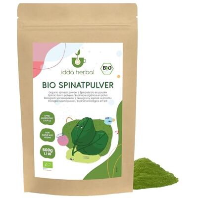 IDDA Herbal Poudre d'Épinards BIO 500g, Poudre d'Épinards pour la Cuisine et Colorant Alimentaire IDDA Herbal Poudre d'Épinards BIO 500g, Poudre d'Épinards pour la Cuisine et Colorant Alimentaire