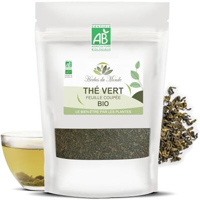 Herbes du Monde Thé Vert BIO Thé En Feuilles Naturel 100% Pur, Thé Organic Amincissant pour Perte de Poids, Puissant Antioxydants Naturels 1 sachet de 100g Certifiée AB Herbes du Monde Thé Vert BIO Thé En Feuilles Naturel 100% Pur, Thé Organic Amincissant pour Perte de Poids, Puissant Antioxydants Naturels 1 sachet de 100g Certifiée AB