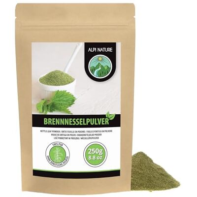 Alpi Nature Poudre Ortie Feuilles 250g, Feuilles d'Ortie Séchées et Moulues, Urtica dioica Alpi Nature Poudre Ortie Feuilles 250g, Feuilles d'Ortie Séchées et Moulues, Urtica dioica