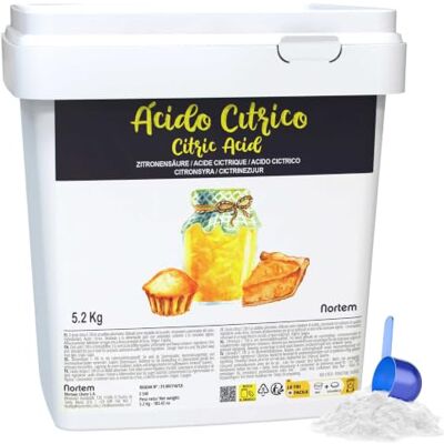 Nortembio Acide Citrique Anhydre en Poudre 5,2 kg Pur Additif Alimentaire E330 Qualité Gourmet pour Pâtisserie, Conserves, Boissons et Préparations Maison + eBook GRATUIT Nortembio Acide Citrique Anhydre en Poudre 5,2 kg Pur Additif Alimentaire E330 Qualité Gourmet pour Pâtisserie, Conserves, Boissons et Préparations Maison + eBook GRATUIT