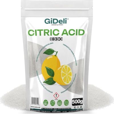 GiDeli Acide citrique en poudre 500 g, sachet E330 pur détartrant Acidifiant pour confitures, conserves et boissons, nettoyage de la cafetière, sans odeur, dissolution rapide GiDeli Acide citrique en poudre 500 g, sachet E330 pur détartrant Acidifiant pour confitures, conserves et boissons, nettoyage de la cafetière, sans odeur, dissolution rapide