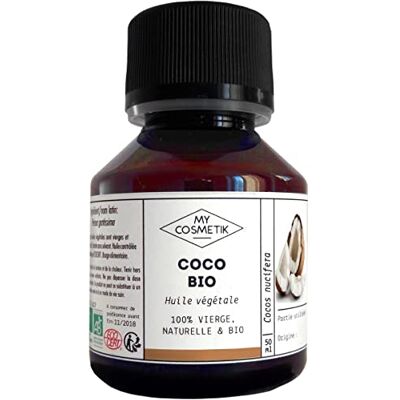 MY COSMETIK Huile végétale de Coco BIO AB Issue de l'agriculture Biologique 100% pure et naturelle Fabriqué en France Soin des cheveux 50 ml MY COSMETIK Huile végétale de Coco BIO AB Issue de l'agriculture Biologique 100% pure et naturelle Fabriqué en France Soin des cheveux 50 ml