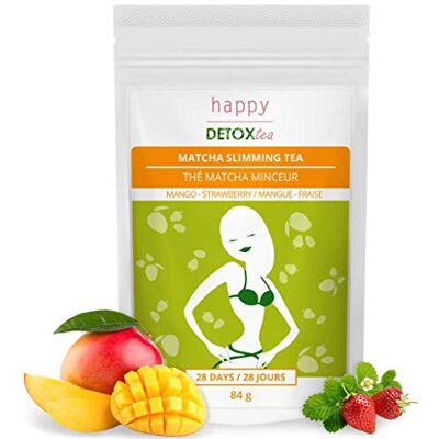 Happy Detox Tea Thé Matcha Minceur Mangue et Fraise Thé Matcha Slim Perte de poids Cure de 4 semaines 84g Happy Detox Tea Thé Matcha Minceur Mangue et Fraise Thé Matcha Slim Perte de poids Cure de 4 semaines 84g