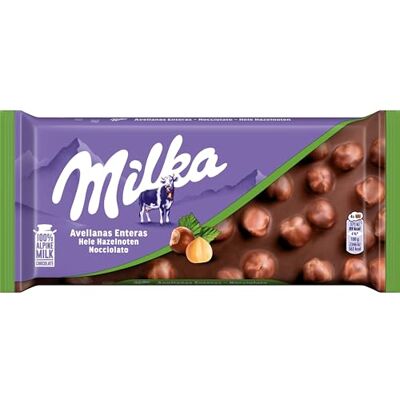 Milka Tablette de Chocolat au Lait des Alpes avec Noisettes entières 100g Milka Tablette de Chocolat au Lait des Alpes avec Noisettes entières 100g