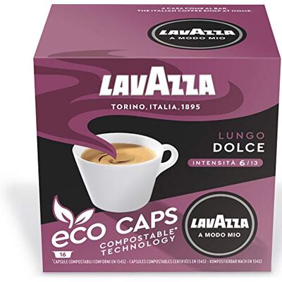 Lavazza A Modo Mio Caffè Crema Lungo Dolcemente, Lot de 5, 5 x 16 Capsules Lavazza A Modo Mio Caffè Crema Lungo Dolcemente, Lot de 5, 5 x 16 Capsules