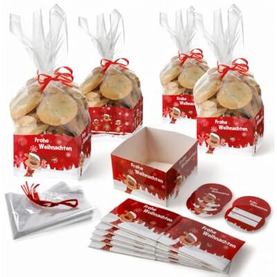 MIJOMA Ensemble de 24 pièces pour pâtisseries de Noël – Sacs à biscuits, sacs à biscuits et sacs à pâtisserie avec de charmants bols et pendentifs en carton, pour un joli cadeau de délices faits MIJOMA Ensemble de 24 pièces pour pâtisseries de Noël – Sacs à biscuits, sacs à biscuits et sacs à pâtisserie avec de charmants bols et pendentifs en carton, pour un joli cadeau de délices faits