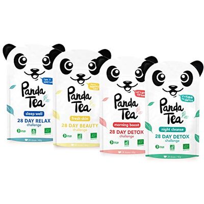 Panda Thé certifié Bio Boîte de 4 mélanges (112 sachets) Défi Détox, Relaxation, Beauté, Biologique Panda Thé certifié Bio Boîte de 4 mélanges (112 sachets) Défi Détox, Relaxation, Beauté, Biologique
