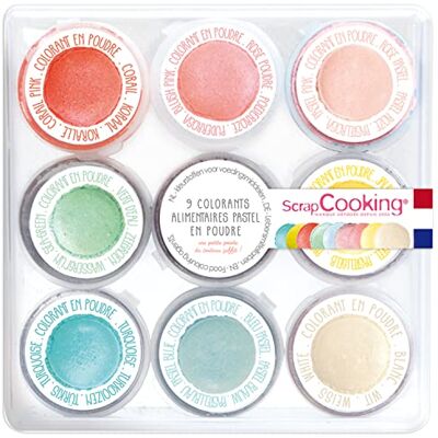 ScrapCooking 9 Colorants Alimentaires en Poudre Pastel en Poudre Bleu, Jaune, Corail, Rose, Turquoise, Vert Citron, Blanc, Vert, Rose Poudré Cake Design Pâtisserie pour Gâteaux, Macarons 4272 ScrapCooking 9 Colorants Alimentaires en Poudre Pastel en Poudre Bleu, Jaune, Corail, Rose, Turquoise, Vert Citron, Blanc, Vert, Rose Poudré Cake Design Pâtisserie pour Gâteaux, Macarons 4272