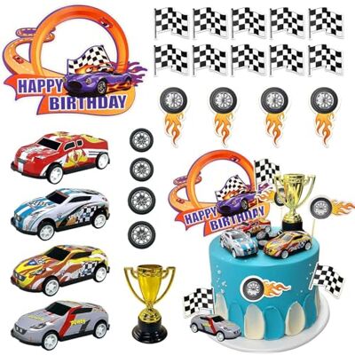 Shamoparty Lot de 24 décorations de gâteau de course, accessoires de fête d'anniversaire pour enfants, mini voiture, bannière, fête de course, gâteau d'anniversaire pour garçon, salle de bain de bébé Shamoparty Lot de 24 décorations de gâteau de course, accessoires de fête d'anniversaire pour enfants, mini voiture, bannière, fête de course, gâteau d'anniversaire pour garçon, salle de bain de bébé