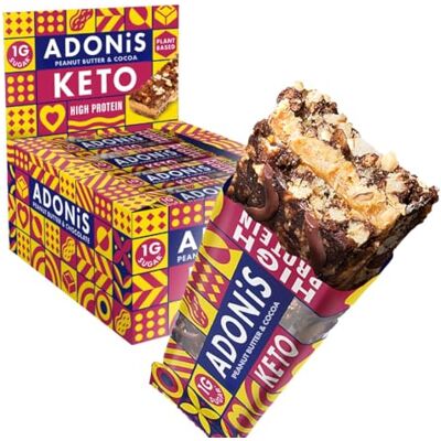 ADONIS Keto Barre protéinée Beurre de cacahuète 16 x 45 g 10,3 g de Seulement 3,5 g de glucides nets, faible en sucre, beurre de cacao, végétalien ADONIS Keto Barre protéinée Beurre de cacahuète 16 x 45 g 10,3 g de Seulement 3,5 g de glucides nets, faible en sucre, beurre de cacao, végétalien